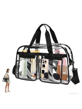 Large Clear PVC Tote Duffle Bag with Zipper & Shoulder Strap